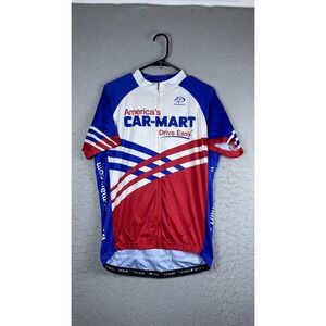 Primal Americas Car-Mart Cycling Jersey Mens XL Blue Full Zip Short Sleeve